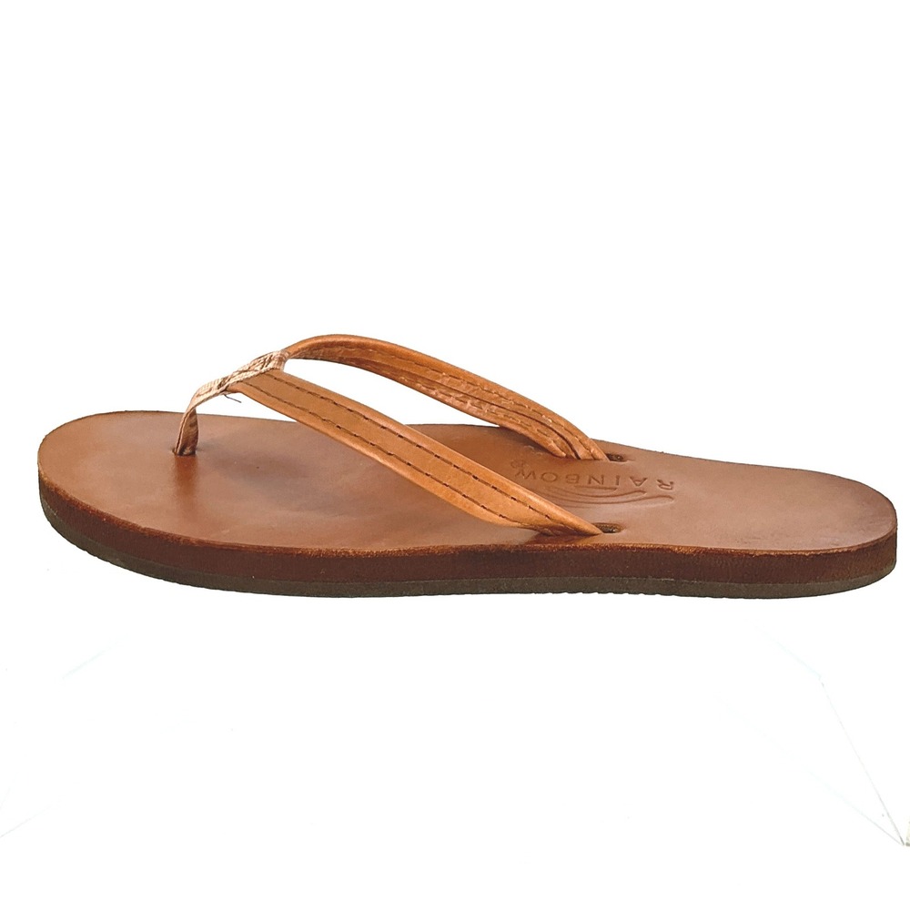 Rainbow Womens Size 9.5 Single Layer Narrow Strap Leather Flip Flop Sandal Thong - Picture 9 of 14